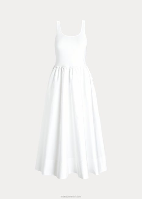 vestido franzido fit and flare BD6J2950 mulheres Ralph Lauren papel branco