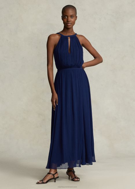 vestido frente única georgette enrugado BD6J3132 mulheres Ralph Lauren