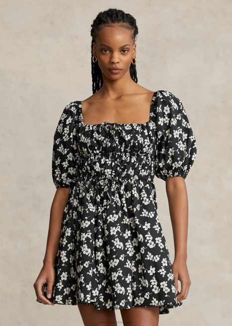 vestido manga blusão de algodão floral BD6J2932 mulheres Ralph Lauren hibisco romântico