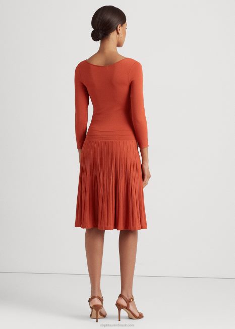 vestido manga três quartos em jersey BD6J3813 mulheres Ralph Lauren pedra do sol vermelha