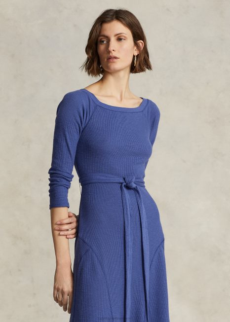 vestido midi decote canoa BD6J3122 mulheres Ralph Lauren marinha real