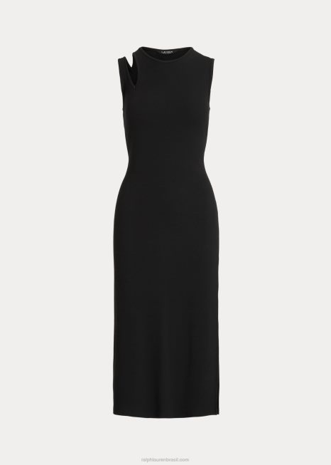 vestido midi sem mangas em malha de algodão BD6J3907 mulheres Ralph Lauren preto