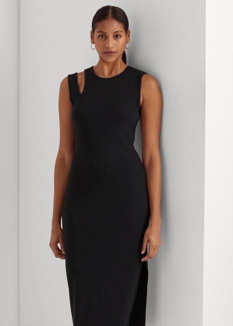 vestido midi sem mangas em malha de algodão BD6J3907 mulheres Ralph Lauren preto