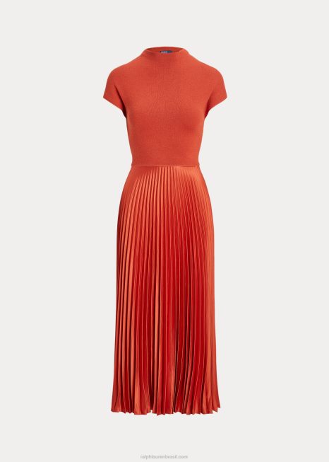vestido mockneck plissado com suéter híbrido BD6J3205 mulheres Ralph Lauren ferrugem