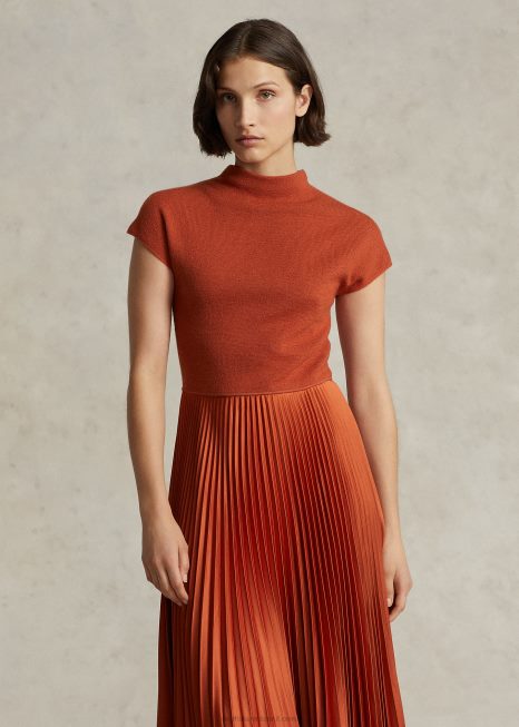 vestido mockneck plissado com suéter híbrido BD6J3205 mulheres Ralph Lauren ferrugem
