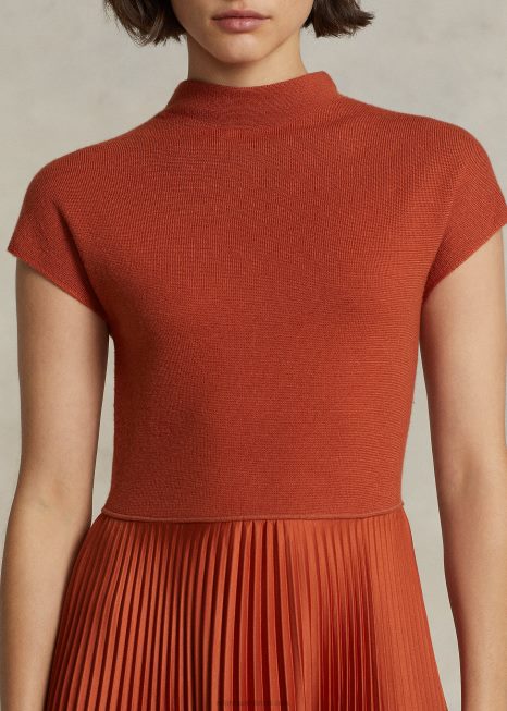 vestido mockneck plissado com suéter híbrido BD6J3205 mulheres Ralph Lauren ferrugem