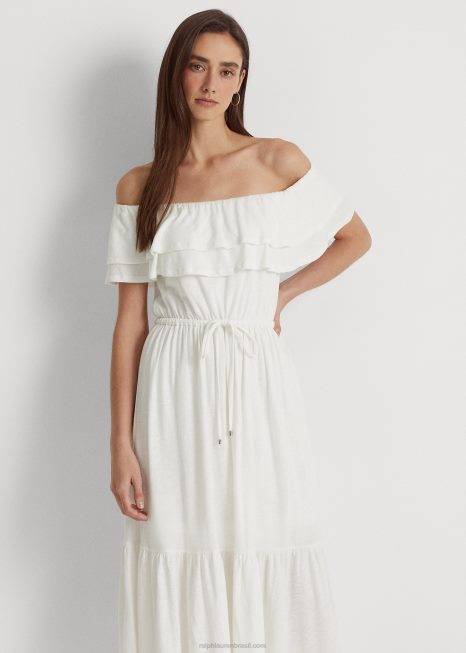 vestido ombro a ombro em jersey BD6J3905 mulheres Ralph Lauren branco