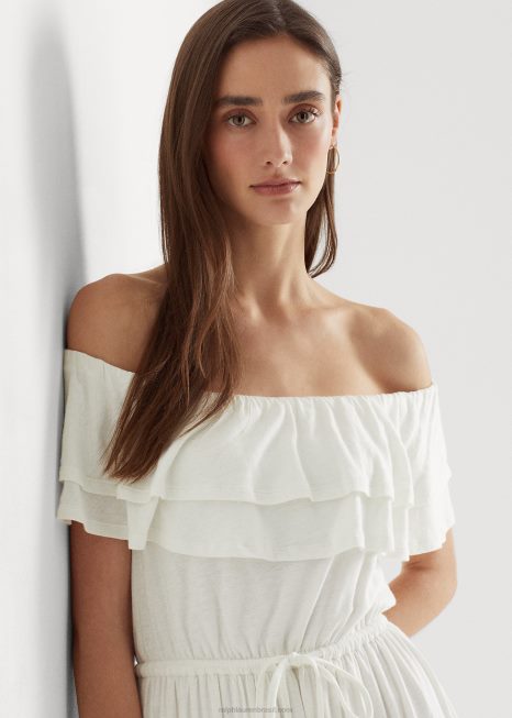 vestido ombro a ombro em jersey BD6J3905 mulheres Ralph Lauren branco