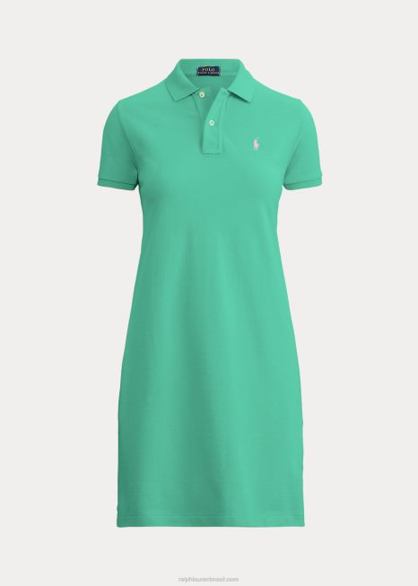 vestido polo de malha de algodão BD6J9246 mulheres Ralph Lauren pôr do sol verde