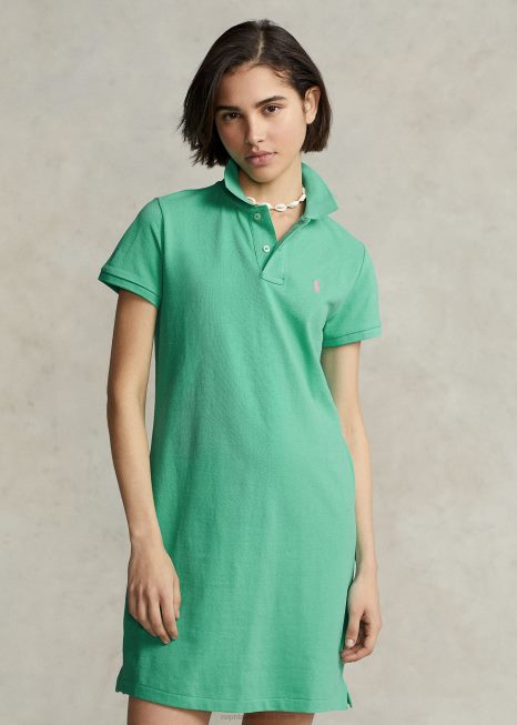 vestido polo de malha de algodão BD6J9246 mulheres Ralph Lauren pôr do sol verde