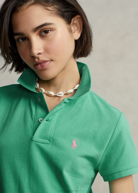 vestido polo de malha de algodão BD6J9246 mulheres Ralph Lauren pôr do sol verde