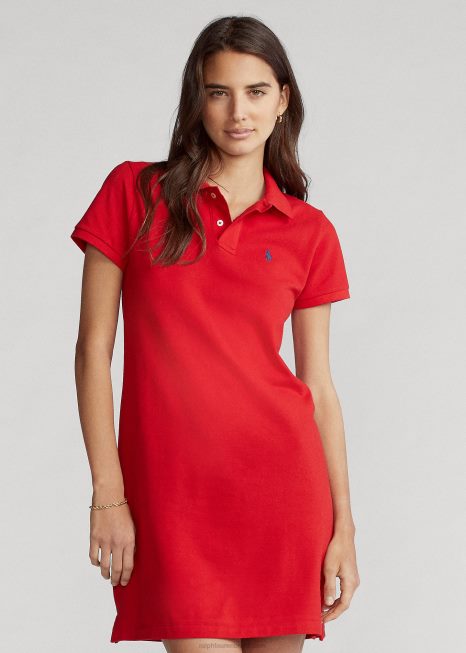vestido polo de malha de algodão BD6J9250 mulheres Ralph Lauren vermelho