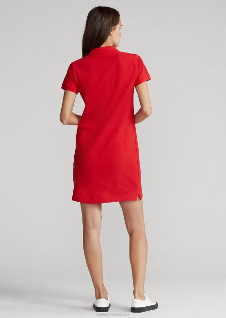 vestido polo de malha de algodão BD6J9250 mulheres Ralph Lauren vermelho