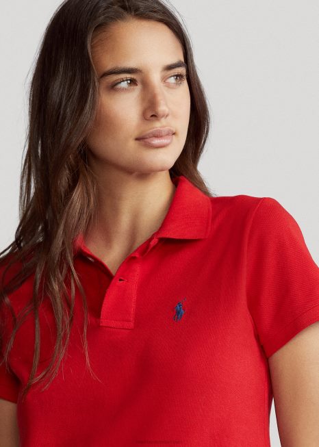 vestido polo de malha de algodão BD6J9250 mulheres Ralph Lauren vermelho