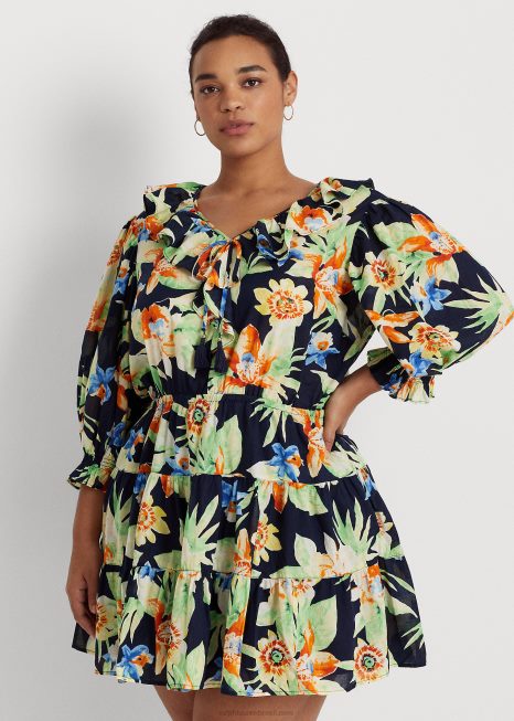 vestido voile de algodão floral BD6J4809 mulheres Ralph Lauren marinho multi