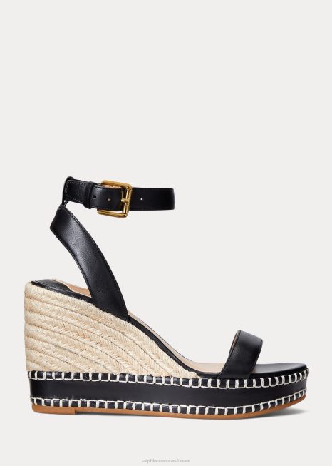alpargata hilarie couro BD6J5037 mulheres Ralph Lauren preto