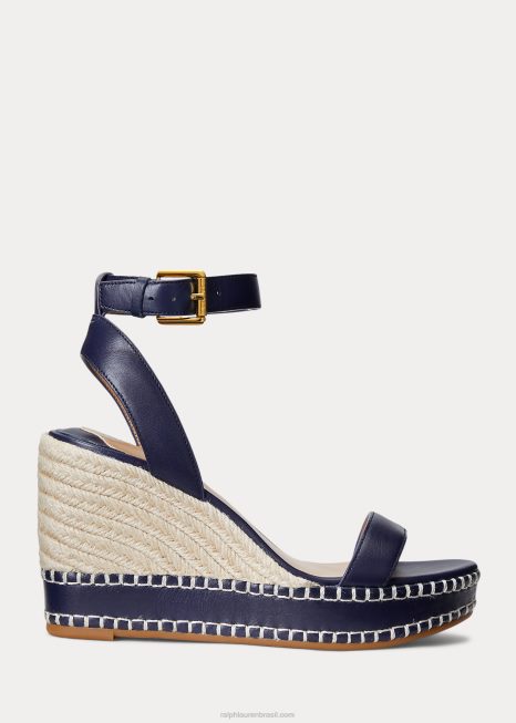 alpargata hilarie couro BD6J5039 mulheres Ralph Lauren marinha refinada