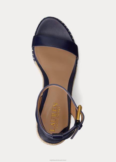 alpargata hilarie couro BD6J5039 mulheres Ralph Lauren marinha refinada