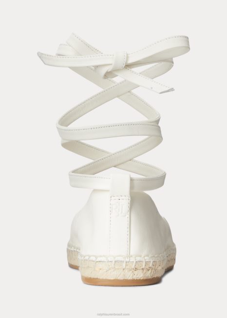cecilia espadrille de couro nappa com cadarço BD6J5057 mulheres Ralph Lauren baunilha