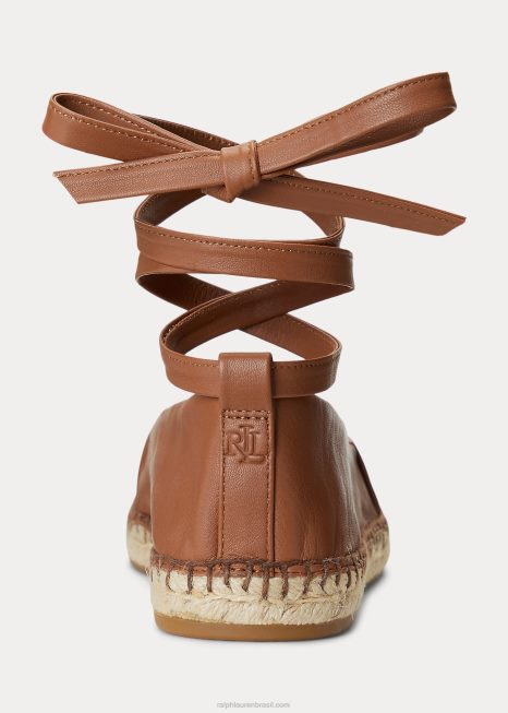 cecilia espadrille de couro nappa com cadarço BD6J5063 mulheres Ralph Lauren bronzeado profundo
