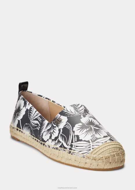 espadrille de couro floral cameryn iii BD6J5055 mulheres Ralph Lauren Preto branco