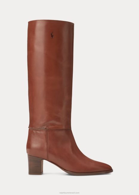 bota alta de couro BD6J5122 mulheres Ralph Lauren cuoio