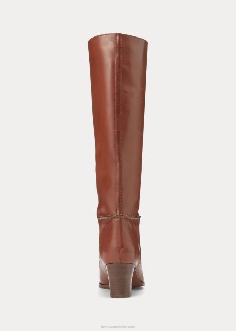 bota alta de couro BD6J5122 mulheres Ralph Lauren cuoio