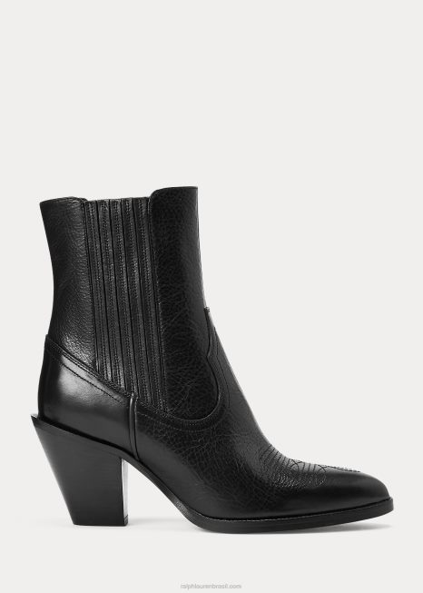bota cowboy couro lowrey BD6J5120 mulheres Ralph Lauren preto