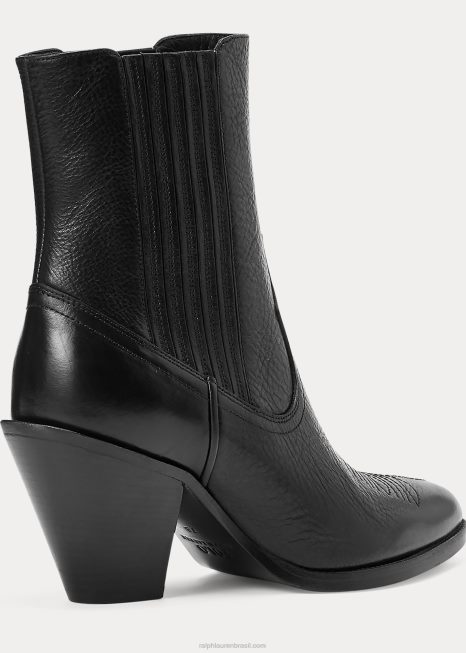 bota cowboy couro lowrey BD6J5120 mulheres Ralph Lauren preto