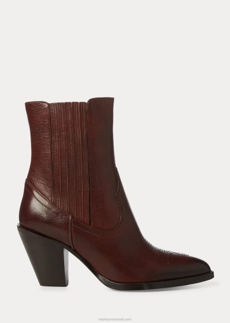 bota cowboy couro lowrey BD6J5121 mulheres Ralph Lauren conhaque escuro