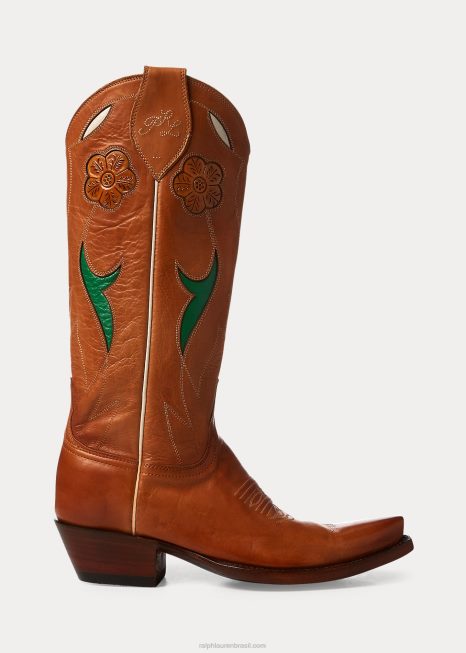 bota cowboy couro selene BD6J9635 mulheres Ralph Lauren bronzeado