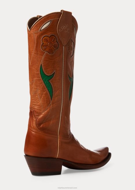 bota cowboy couro selene BD6J9635 mulheres Ralph Lauren bronzeado