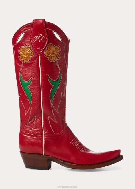 bota cowboy couro selene BD6J9636 mulheres Ralph Lauren vermelho