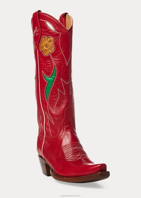 bota cowboy couro selene BD6J9636 mulheres Ralph Lauren vermelho