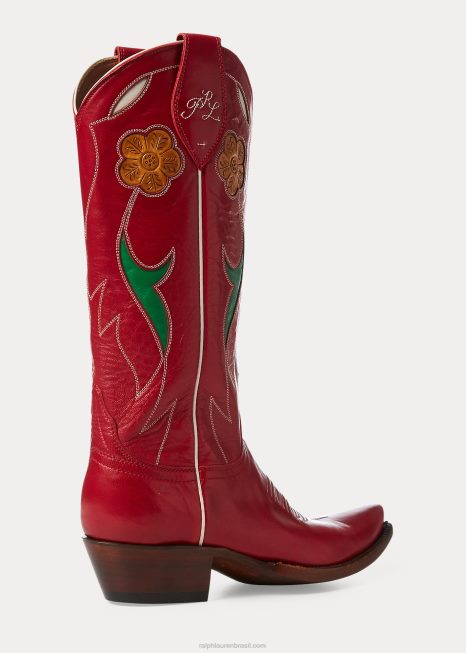 bota cowboy couro selene BD6J9636 mulheres Ralph Lauren vermelho