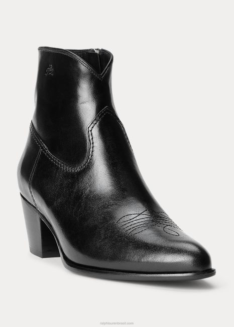 bota de couro lucille BD6J5118 mulheres Ralph Lauren preto