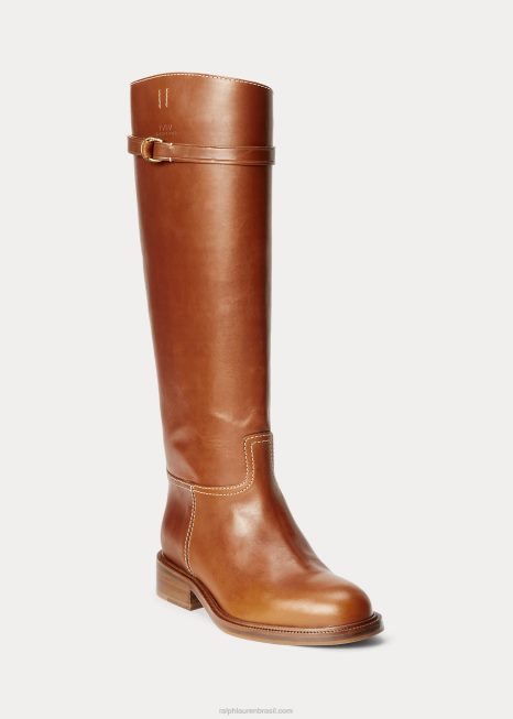 bota de couro vachetta BD6J9642 mulheres Ralph Lauren cuoio