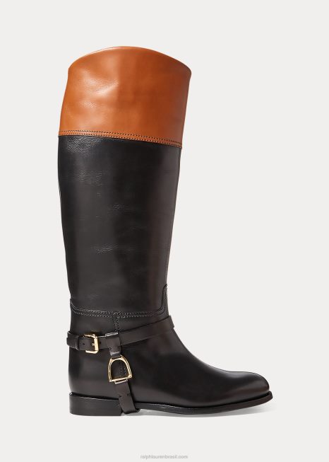 bota de montaria de couro de bezerro polido sade BD6J9707 mulheres Ralph Lauren preto/castanho