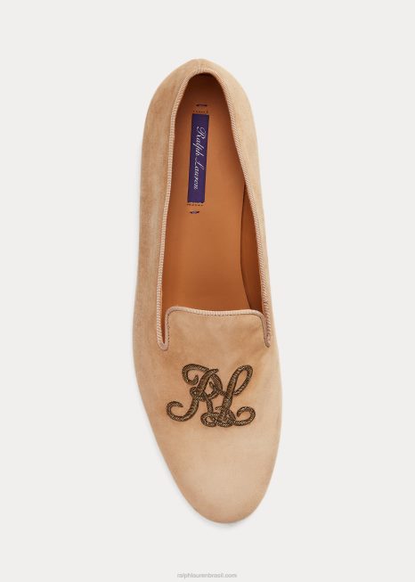 chinelo de camurça de cabra bordado alonzo BD6J9683 mulheres Ralph Lauren mel pálido