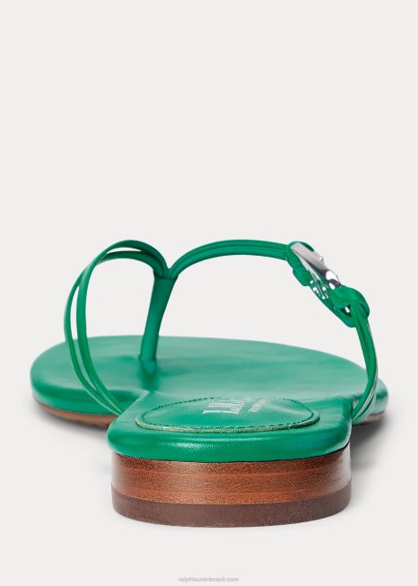 chinelo de couro napa emalia BD6J9711 mulheres Ralph Lauren folha de palmeira