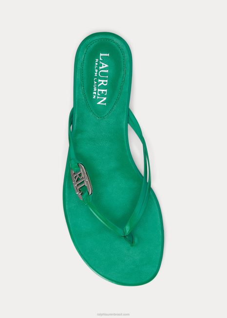 chinelo de couro napa emalia BD6J9711 mulheres Ralph Lauren folha de palmeira