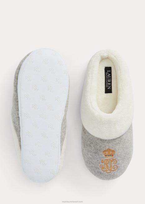 chinelo de lã com logotipo BD6J9719 mulheres Ralph Lauren urze cinza