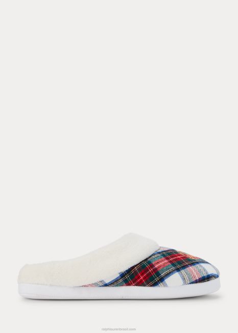 chinelo de logotipo xadrez BD6J9718 mulheres Ralph Lauren xadrez creme
