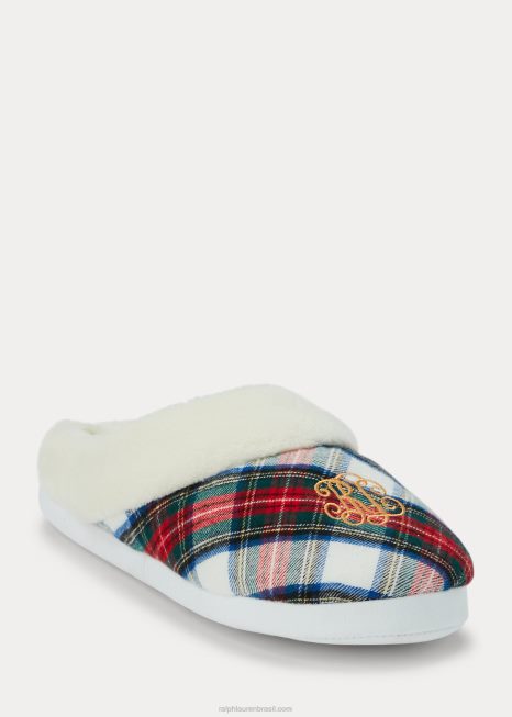 chinelo de logotipo xadrez BD6J9718 mulheres Ralph Lauren xadrez creme
