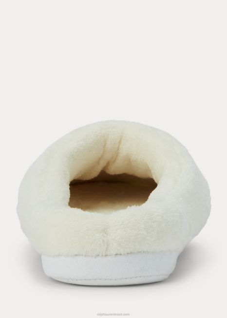 chinelo de logotipo xadrez BD6J9718 mulheres Ralph Lauren xadrez creme