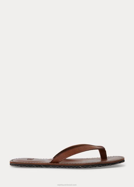 chinelos de couro BD6J4983 mulheres Ralph Lauren marrom escuro