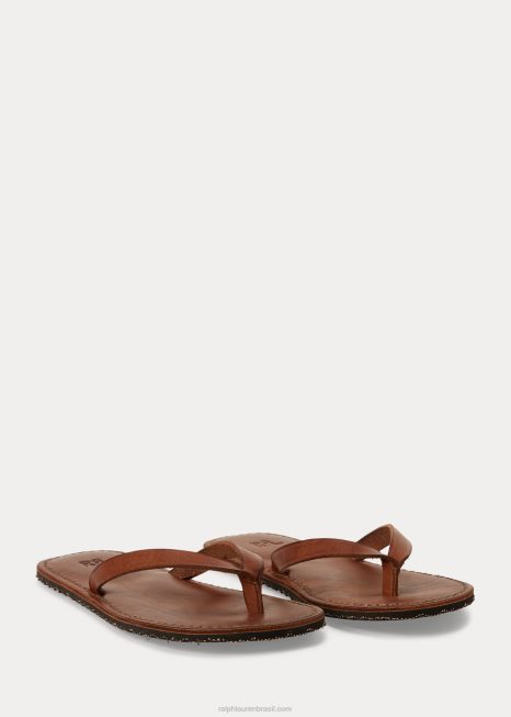 chinelos de couro BD6J4983 mulheres Ralph Lauren marrom escuro