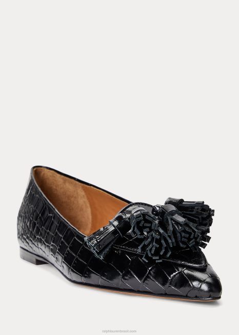 mocassim de couro com relevo ashtyn BD6J9614 mulheres Ralph Lauren preto