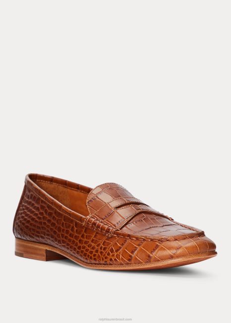mocassim de couro com relevo ashtyn BD6J9615 mulheres Ralph Lauren cuoio