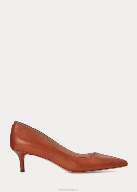 bomba de couro adrienne BD6J5095 mulheres Ralph Lauren bronzeado profundo